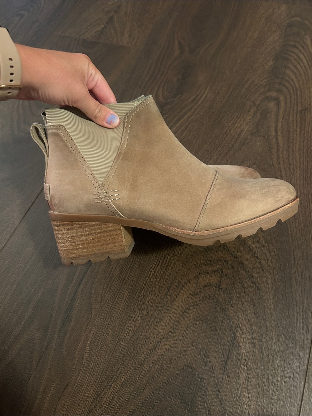 Sorel Taupe Suede Block Heel Chelsea Booties